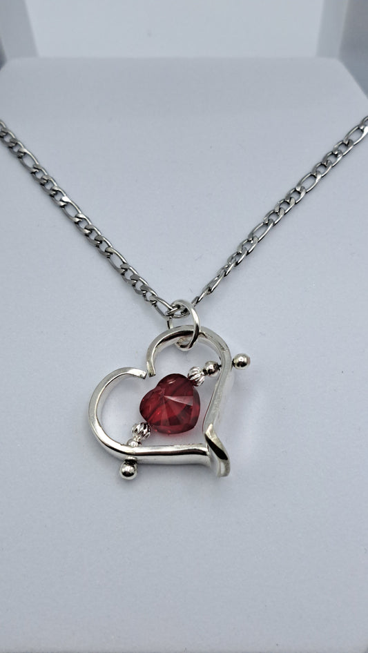 Heart Necklace, Accent Heart Crystal, Fork Tines, Vintage Silverware