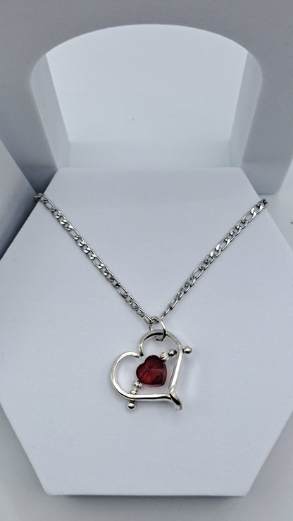 Heart Necklace, Accent Heart Crystal, Fork Tines, Vintage Silverware