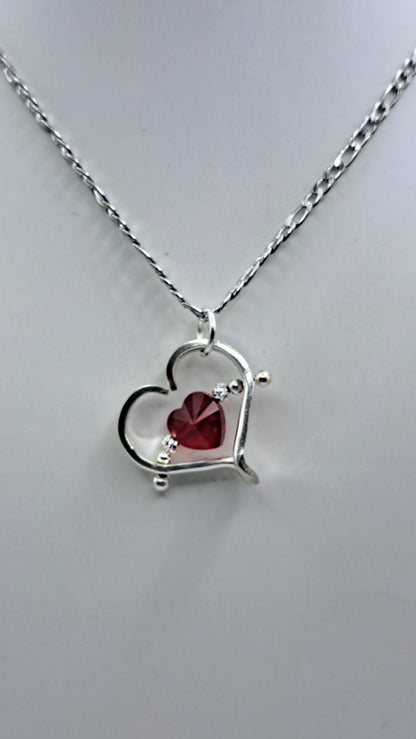 Heart Necklace, Accent Heart Crystal, Fork Tines, Vintage Silverware