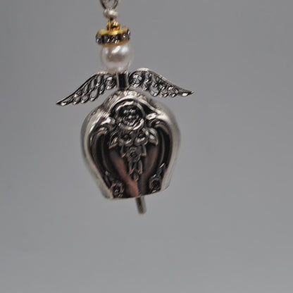 Inspiration-Magnolia 1951, Angel Bell Pendant, Yellow Halo, Vintage Silverware Necklace