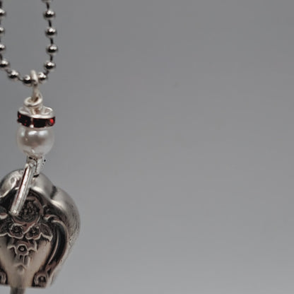 Inspiration-Magnolia 1951, Angel Bell Pendant, Red Halo, Vintage Silverware Necklace
