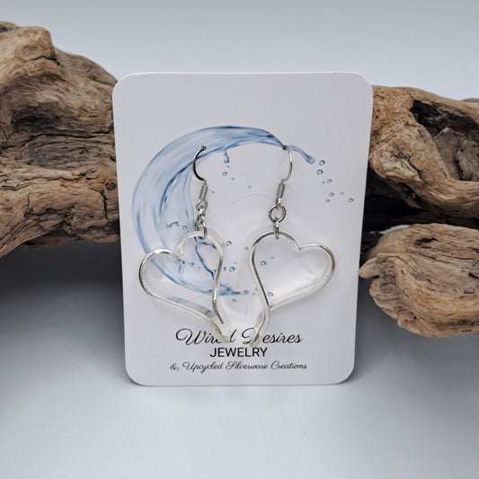 Vintage fork heart earrings handmade from silver-plated silverware