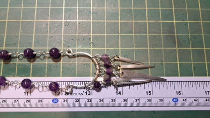 Handmade amethyst bead necklace with fork tine focal pendant