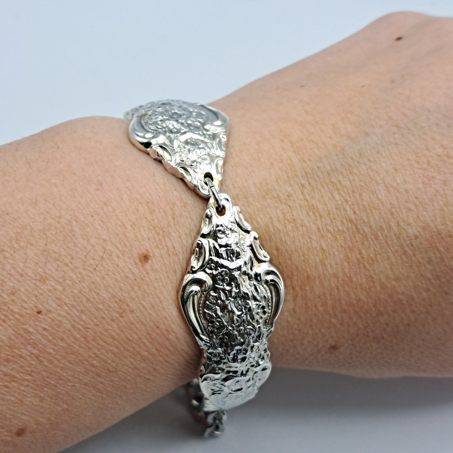 Handmade vintage silverware bracelet made from Silver Renaissance 1971 pattern silverplated handles 