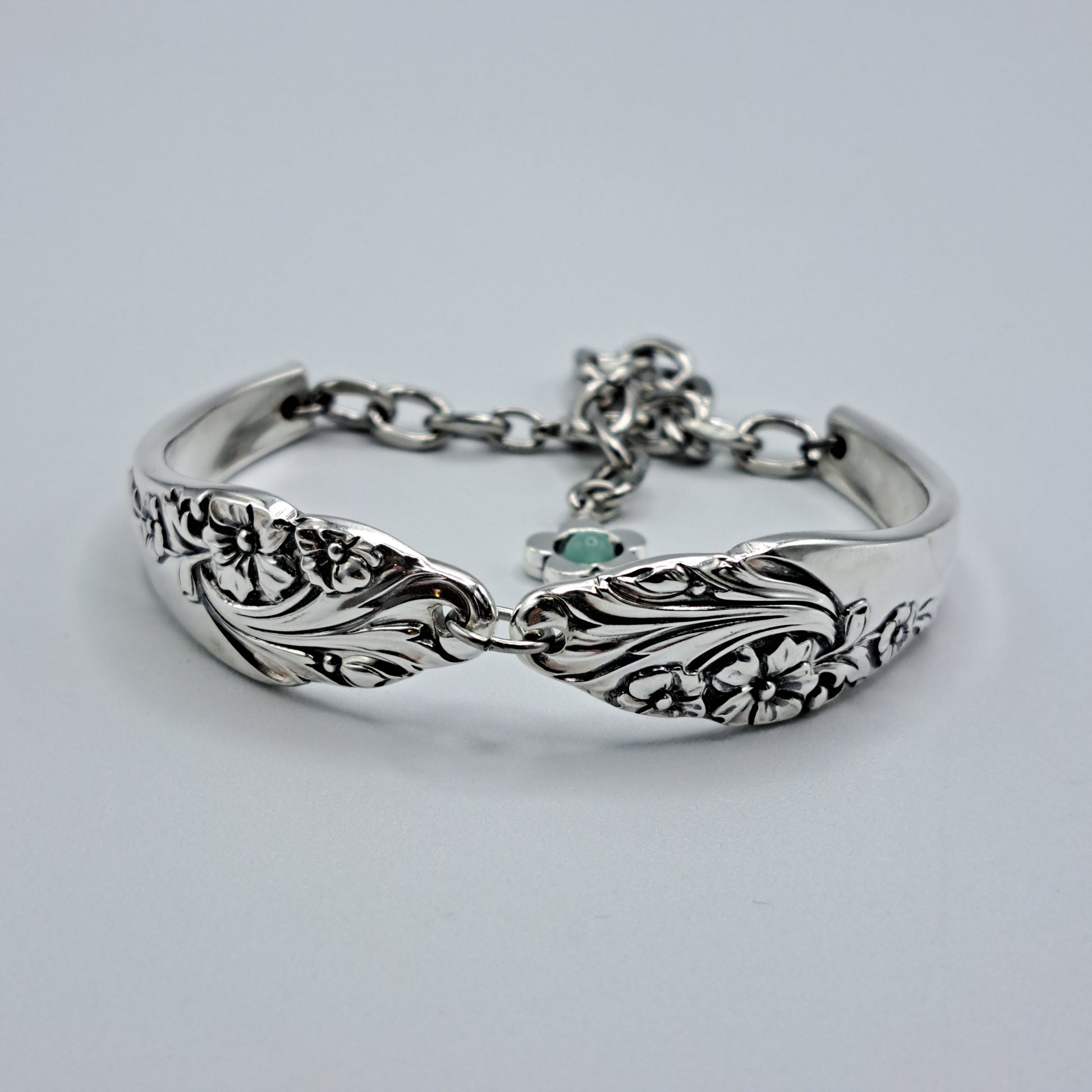 Handmade vintage silverware bracelet made from Evening Star 1950 pattern silverplated handles 