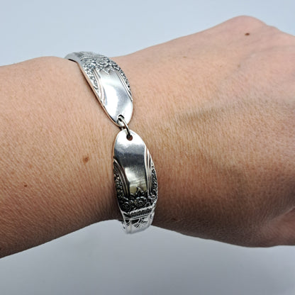 Handmade vintage silverware bracelet made from First Love 1937 pattern silverplated handles