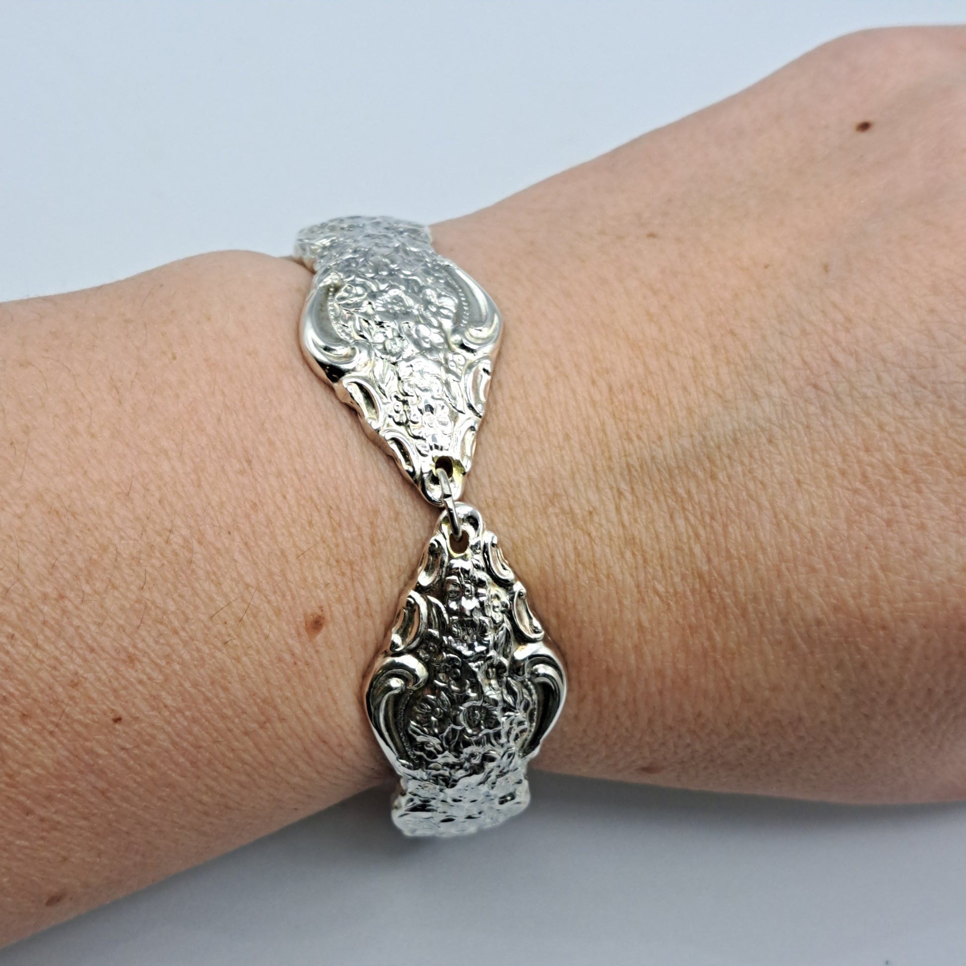Handmade vintage silverware bracelet made from Silver Renaissance 1971 pattern silverplated handles 