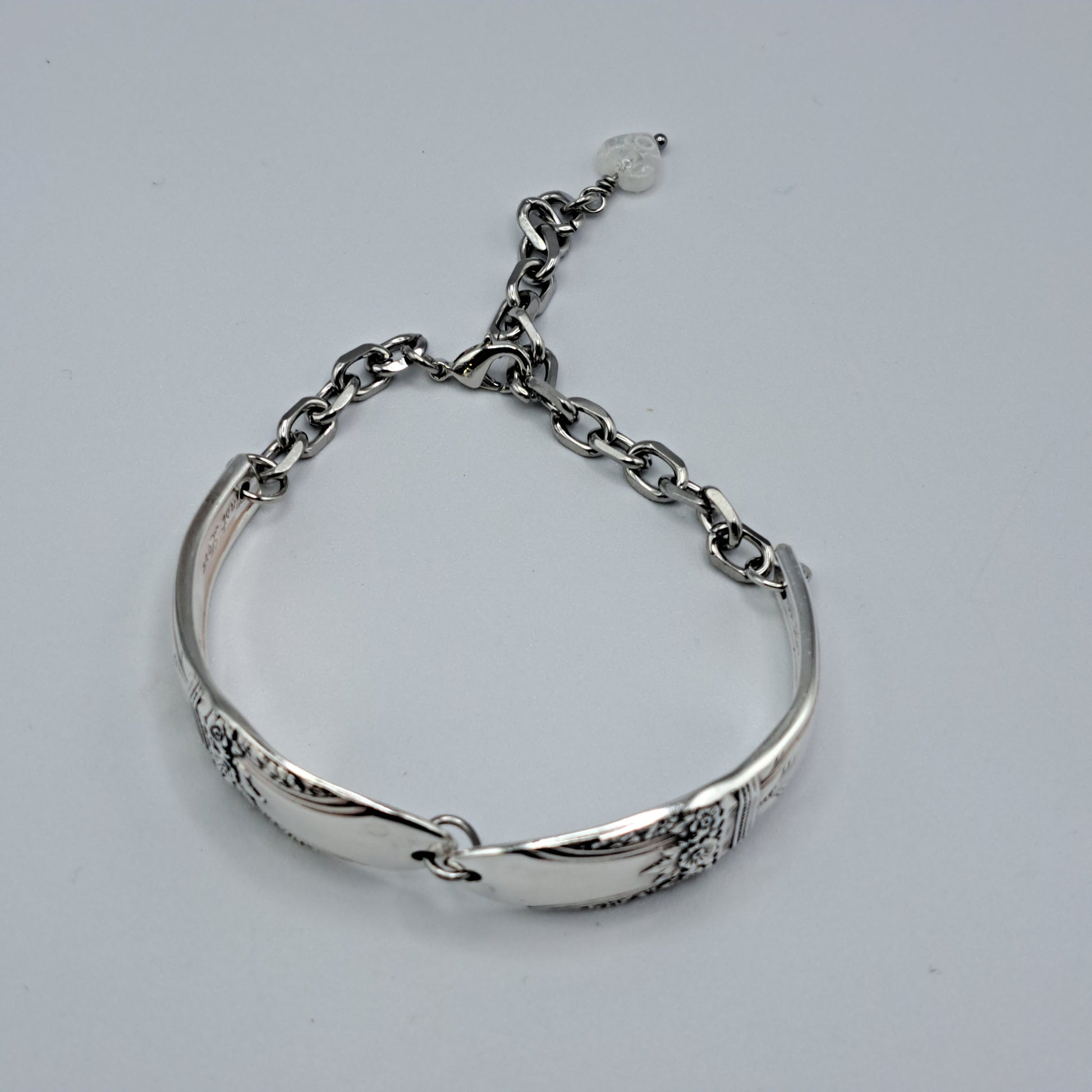 Handmade vintage silverware bracelet made from First Love 1937 pattern silverplated handles