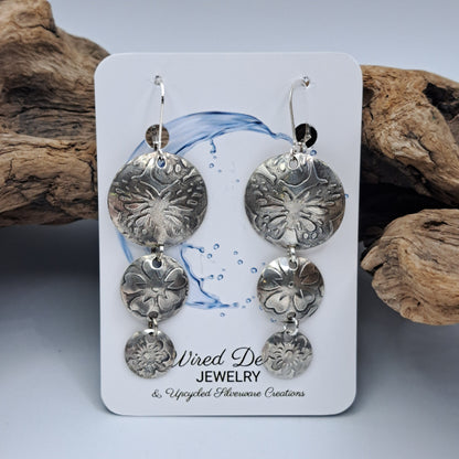 Handmade vintage silverware earrings made from silver-plated flattened spoon bowls