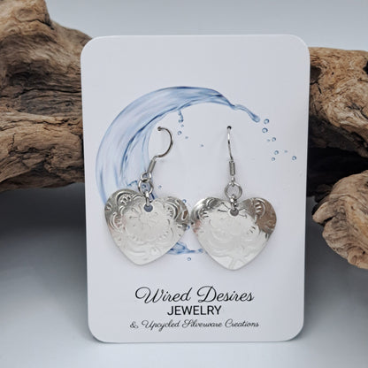 Handmade vintage silverware earrings made from silver-plated flattened spoon bowls
