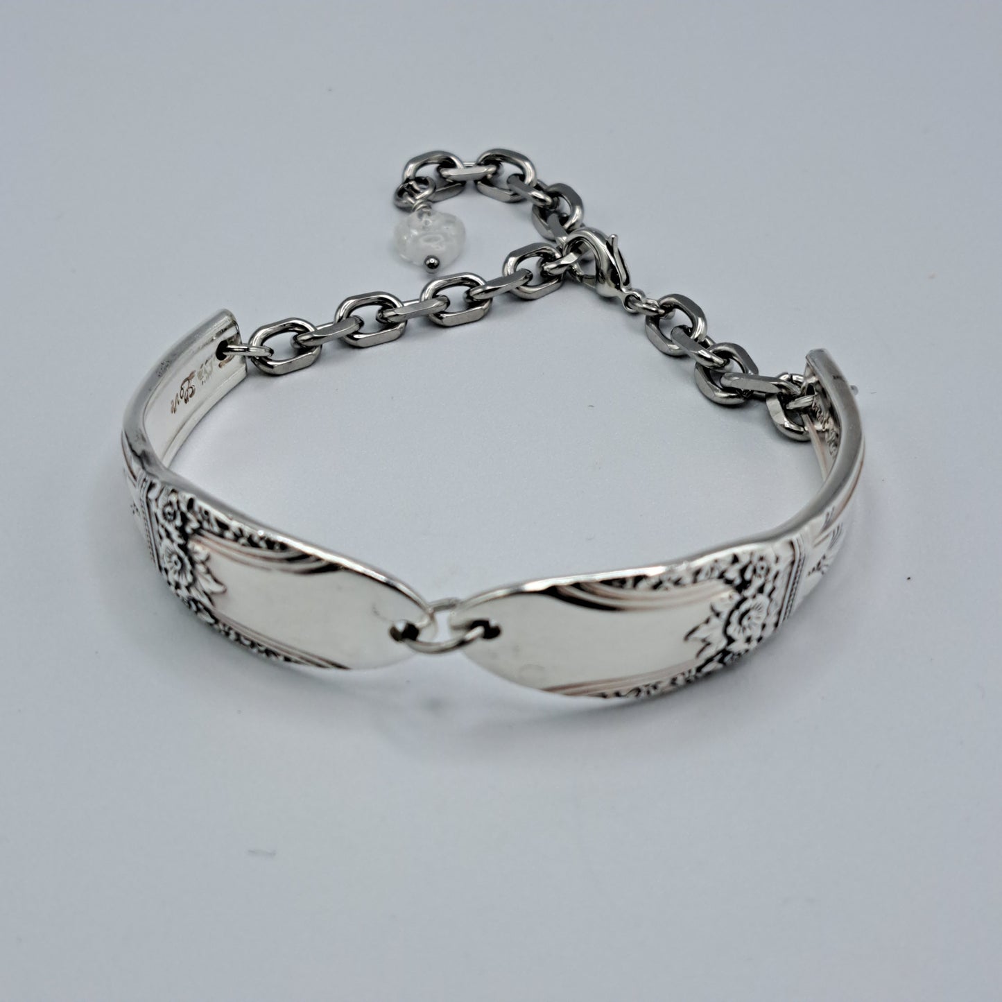 Handmade vintage silverware bracelet made from First Love 1937 pattern silverplated handles