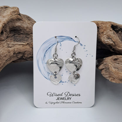 Handmade vintage silverware earrings made from silver-plated flattened spoon bowls