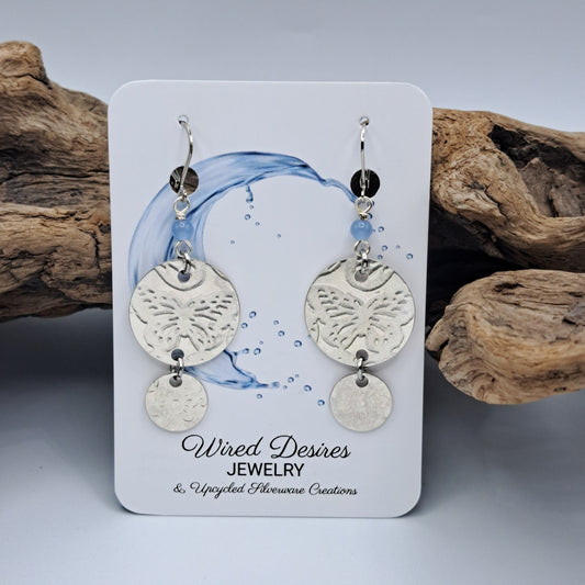 Handmade vintage silverware earrings made from silver-plated flattened spoon bowls