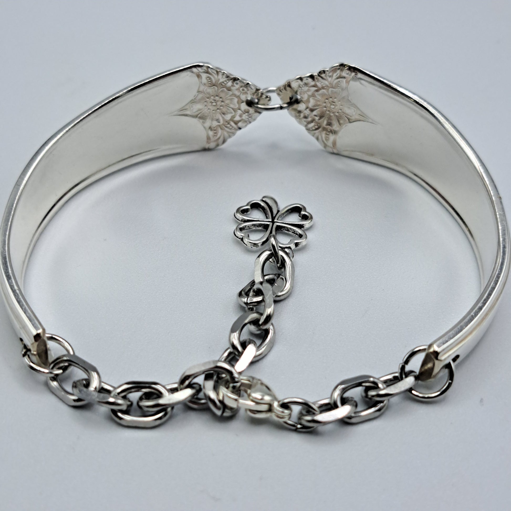 Handmade vintage silverware bracelet made from Starlight 1950 pattern silverplated handles 