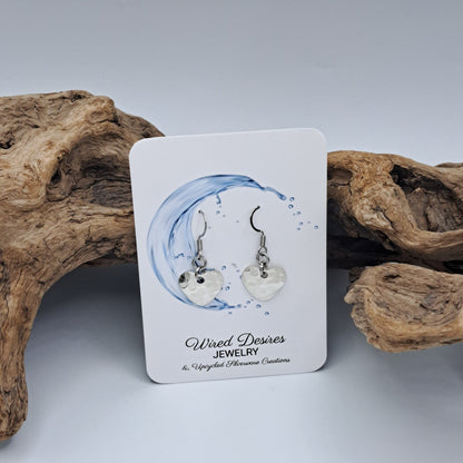 Handmade vintage silverware earrings made from silver-plated flattened spoon bowls