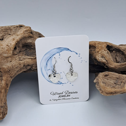 Handmade vintage silverware earrings made from silver-plated flattened spoon bowls