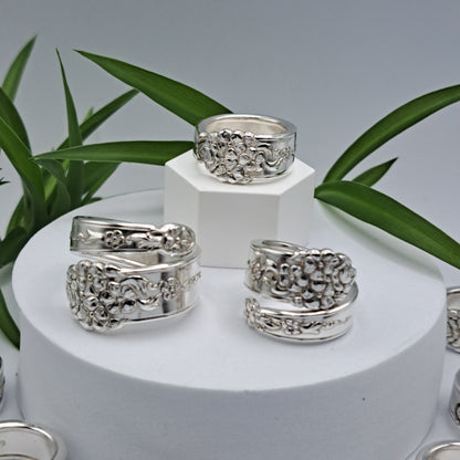 Moss Rose 1949 Vintage Spoon Rings, Multiple Sizes