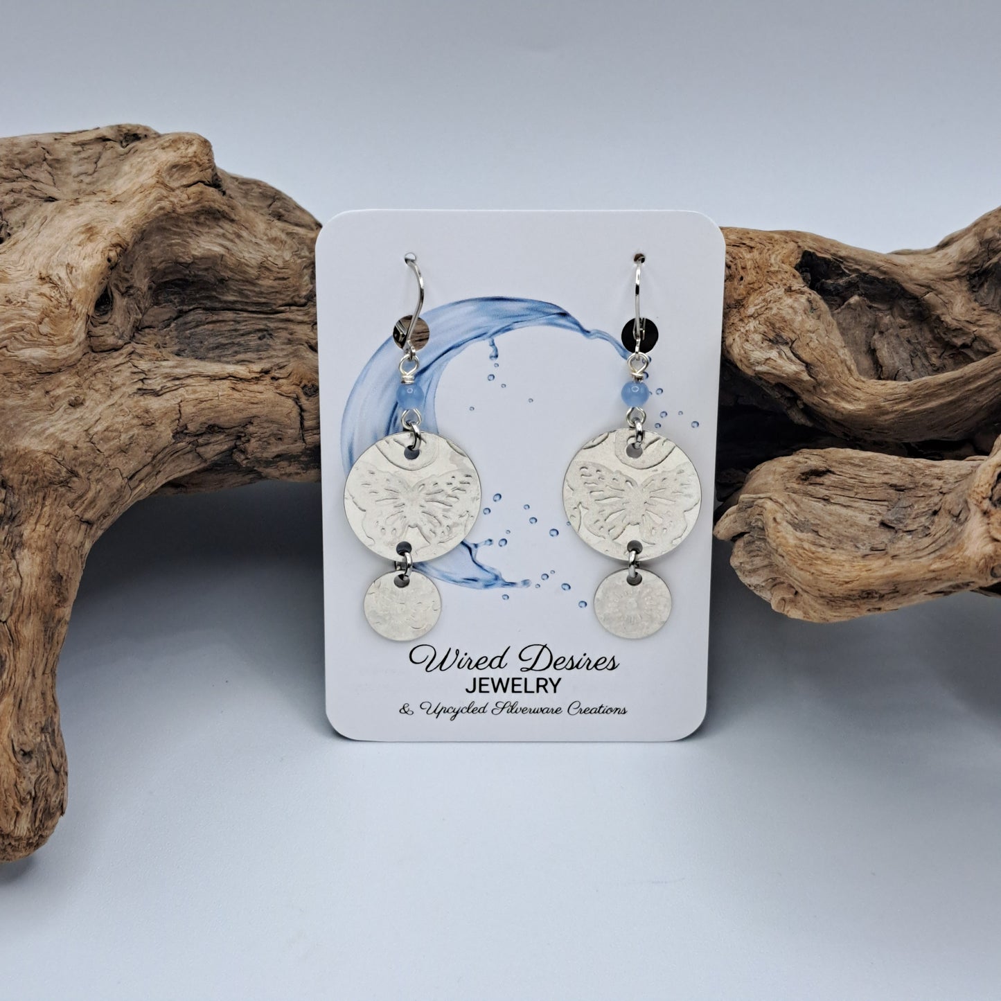 Handmade vintage silverware earrings made from silver-plated flattened spoon bowls