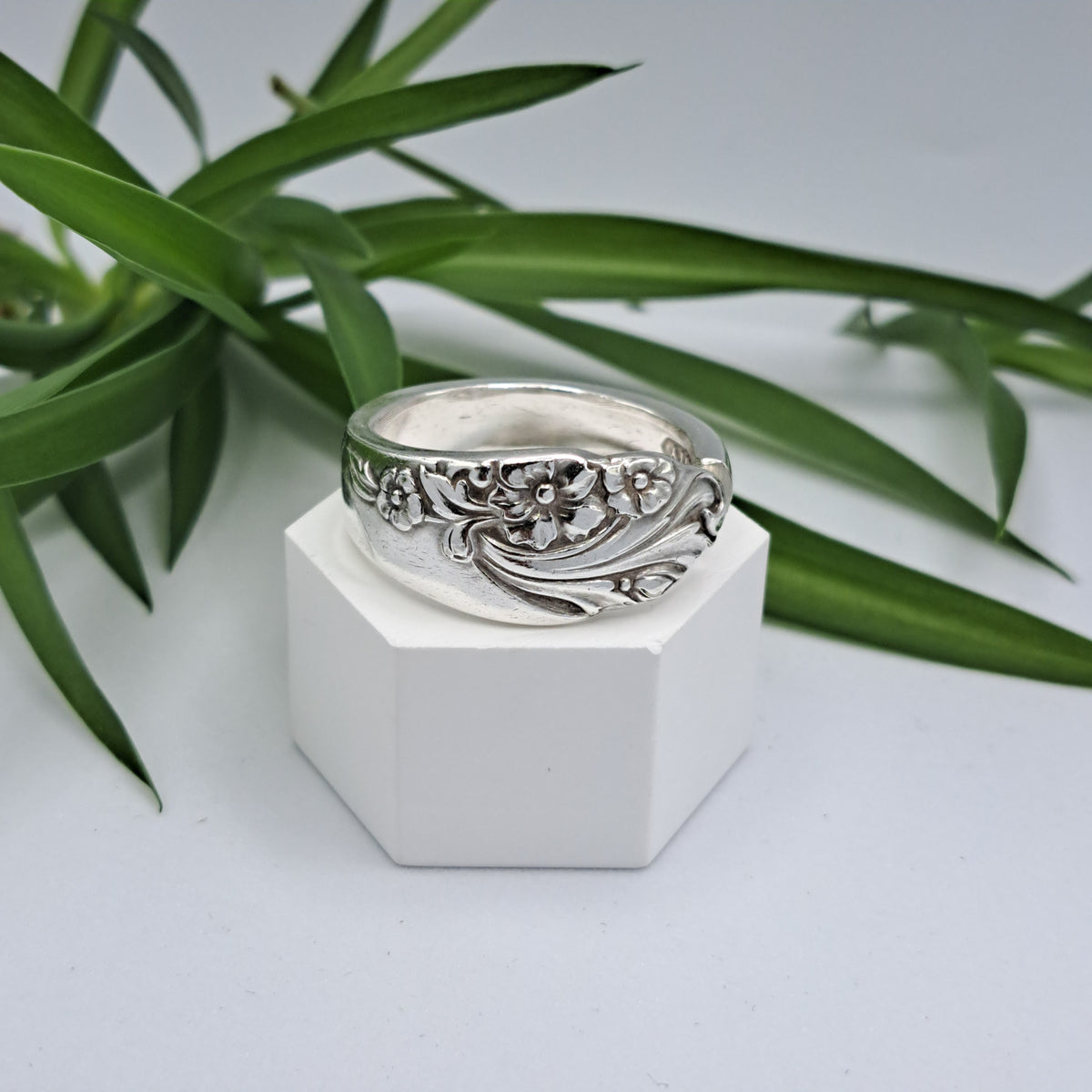 Evening Star 1950, Size 14.25, Vintage Silverware Ring, Spoon Ring