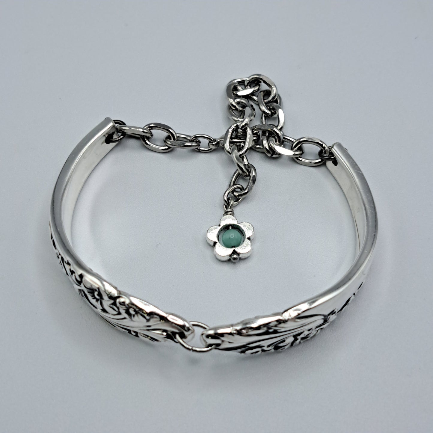 Handmade vintage silverware bracelet made from Evening Star 1950 pattern silverplated handles 