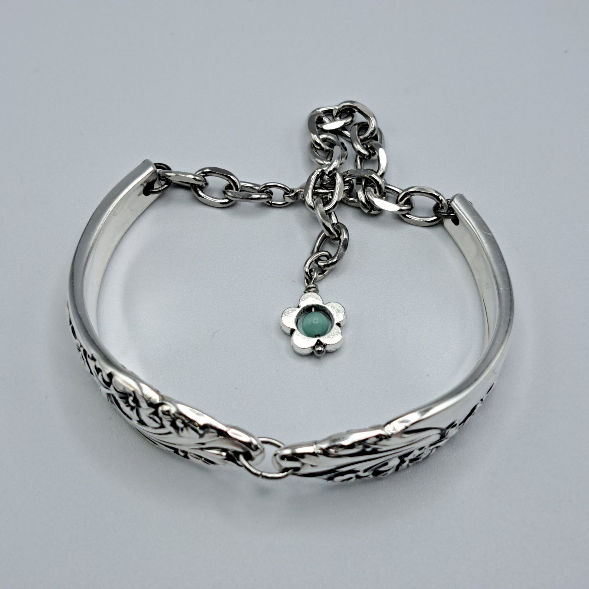 Handmade vintage silverware bracelet made from Evening Star 1950 pattern silverplated handles 