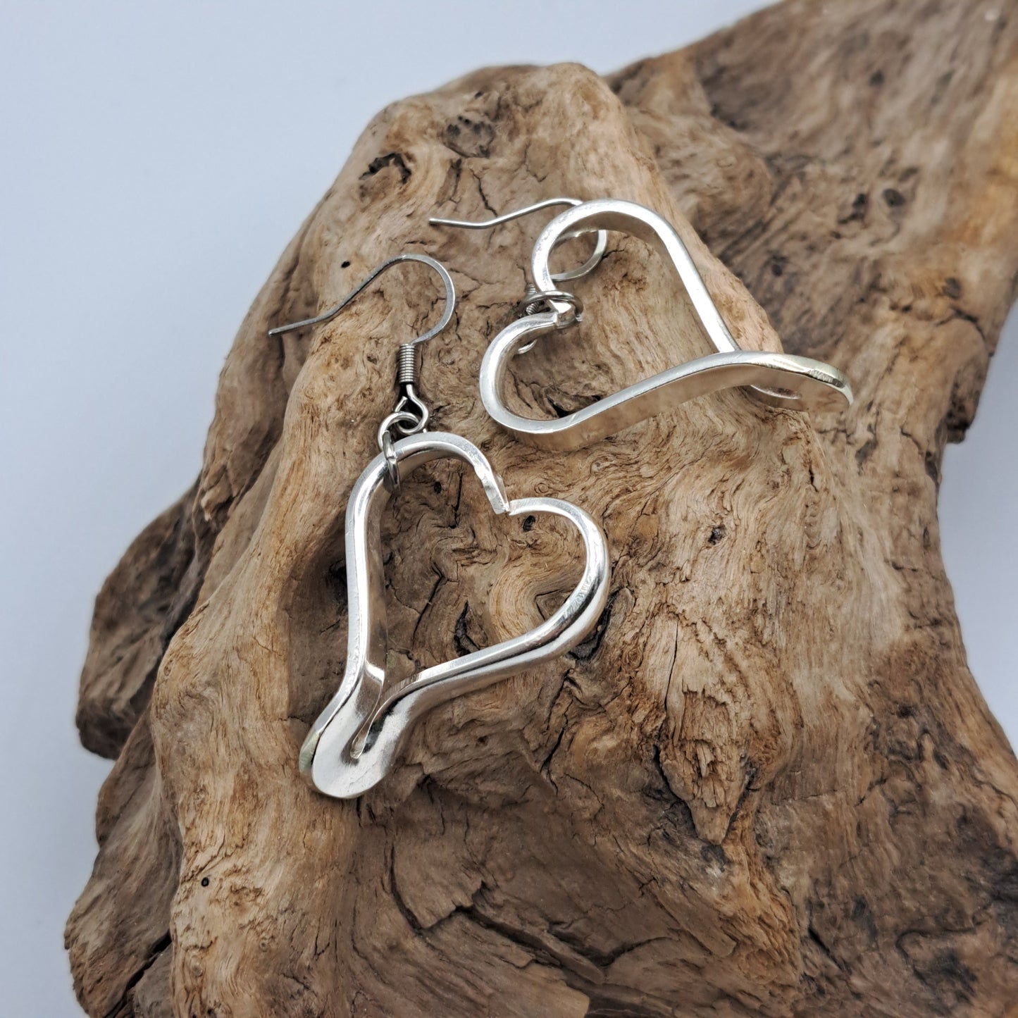 Vintage fork heart earrings handmade from silver-plated silverware