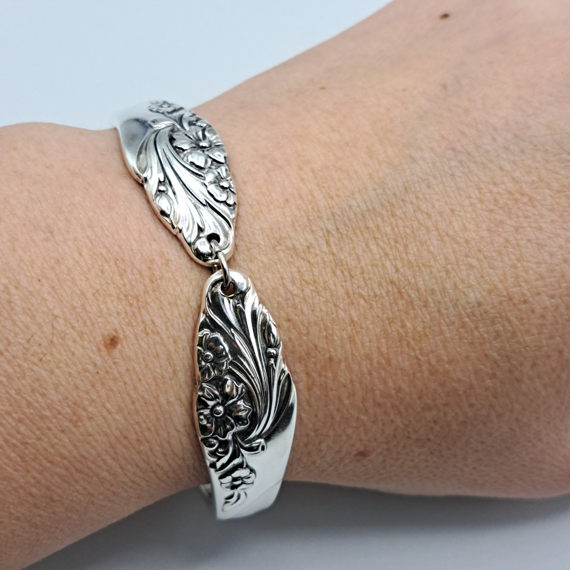 Handmade vintage silverware bracelet made from Evening Star 1950 pattern silverplated handles 