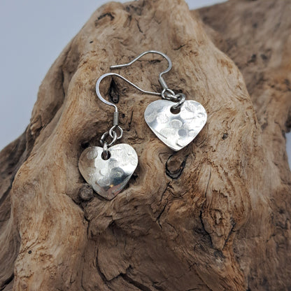 Handmade vintage silverware earrings made from silver-plated flattened spoon bowls