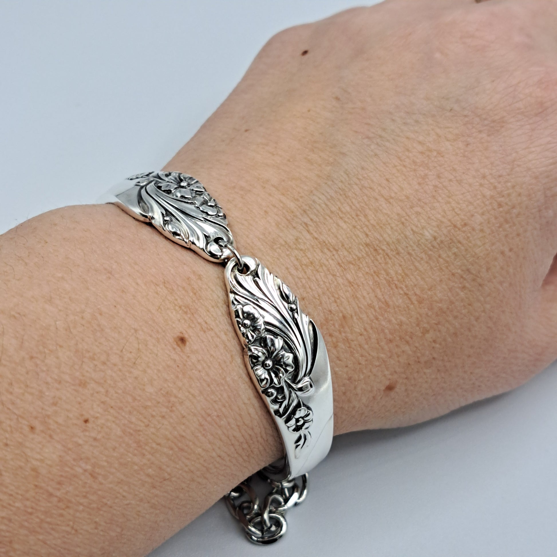 Handmade vintage silverware bracelet made from Evening Star 1950 pattern silverplated handles 