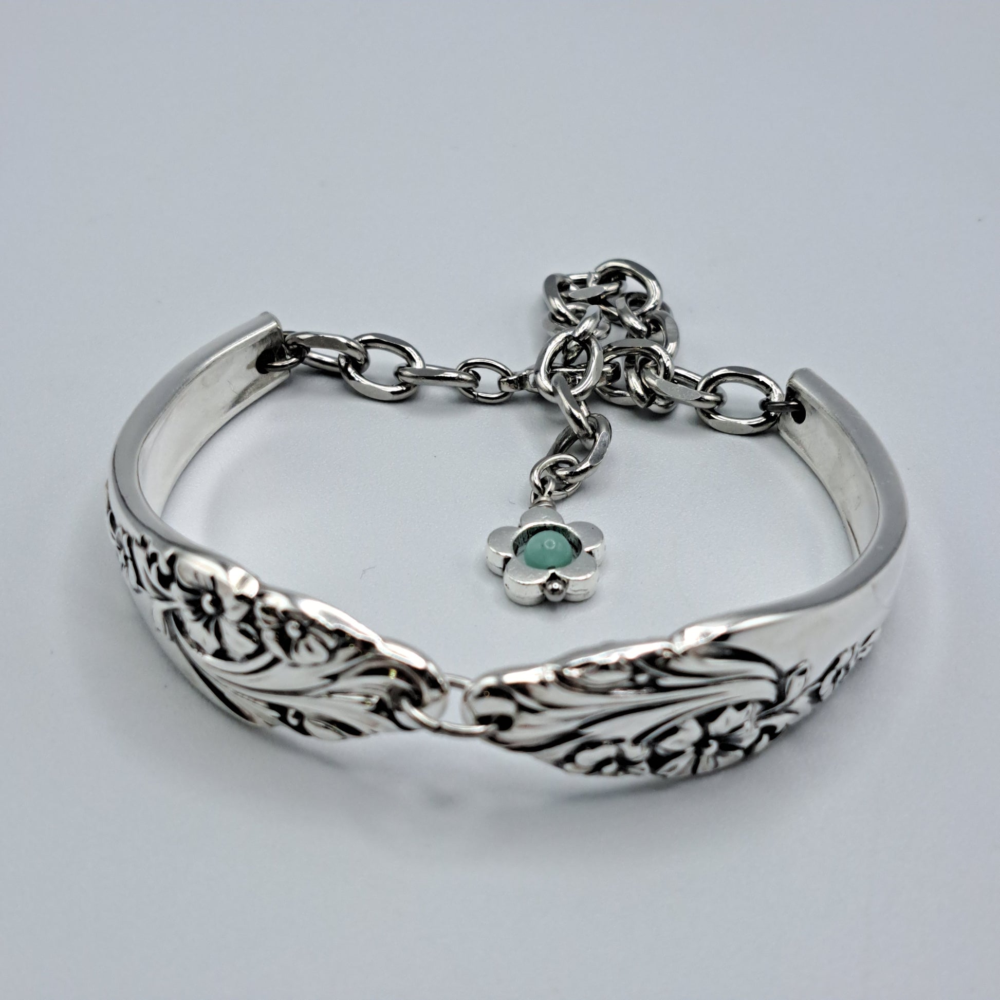 Handmade vintage silverware bracelet made from Evening Star 1950 pattern silverplated handles 