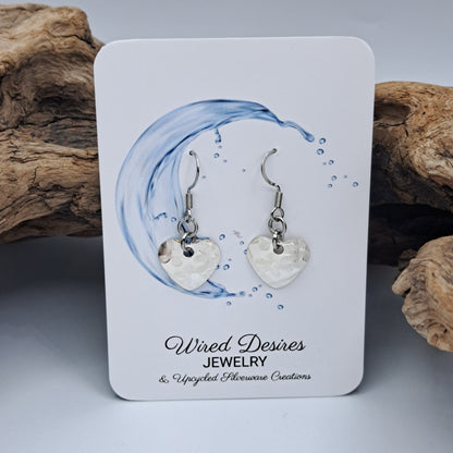 Handmade vintage silverware earrings made from silver-plated flattened spoon bowls