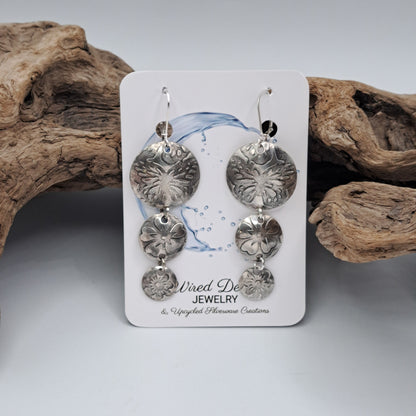 Handmade vintage silverware earrings made from silver-plated flattened spoon bowls