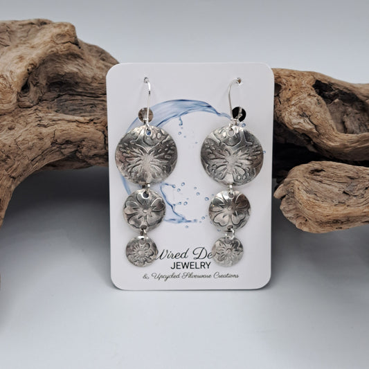 Handmade vintage silverware earrings made from silver-plated flattened spoon bowls