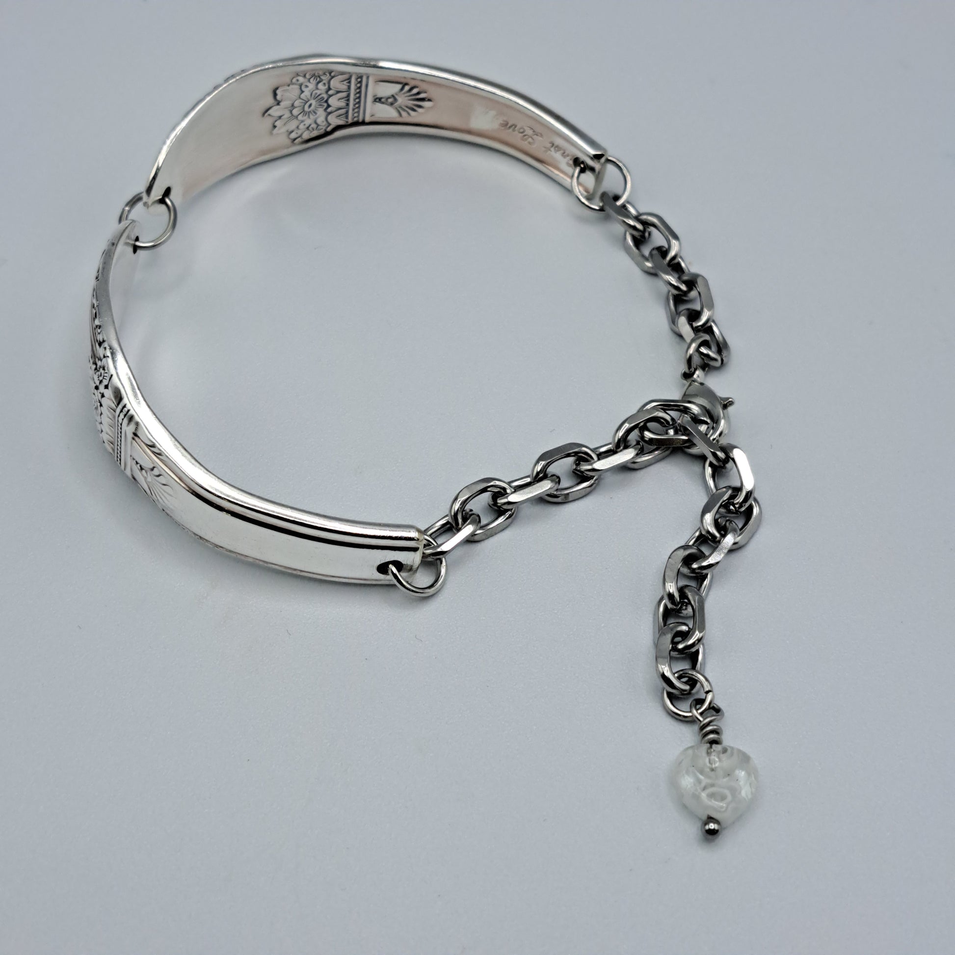 Handmade vintage silverware bracelet made from First Love 1937 pattern silverplated handles