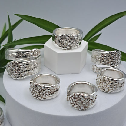 Moss Rose 1949 Vintage Spoon Rings, Multiple Sizes