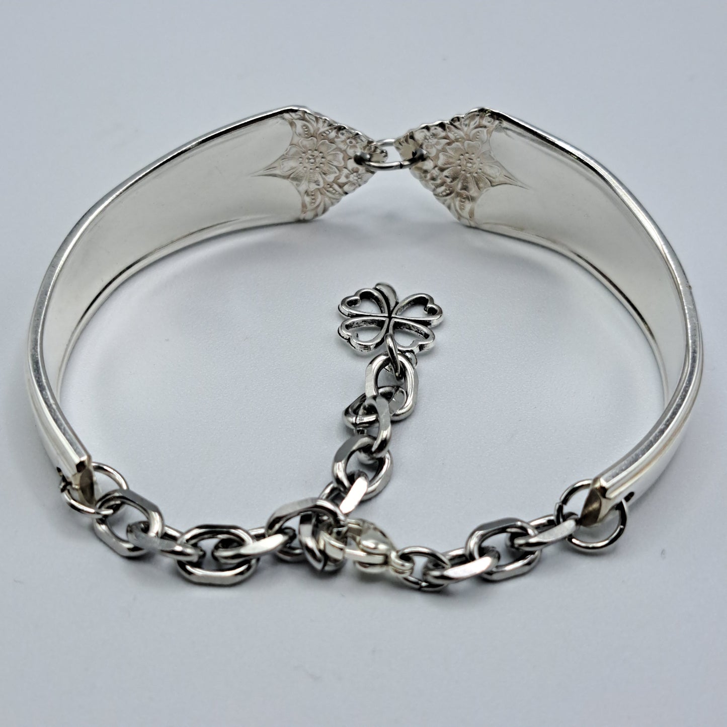 Handmade vintage silverware bracelet made from Starlight 1950 pattern silverplated handles 