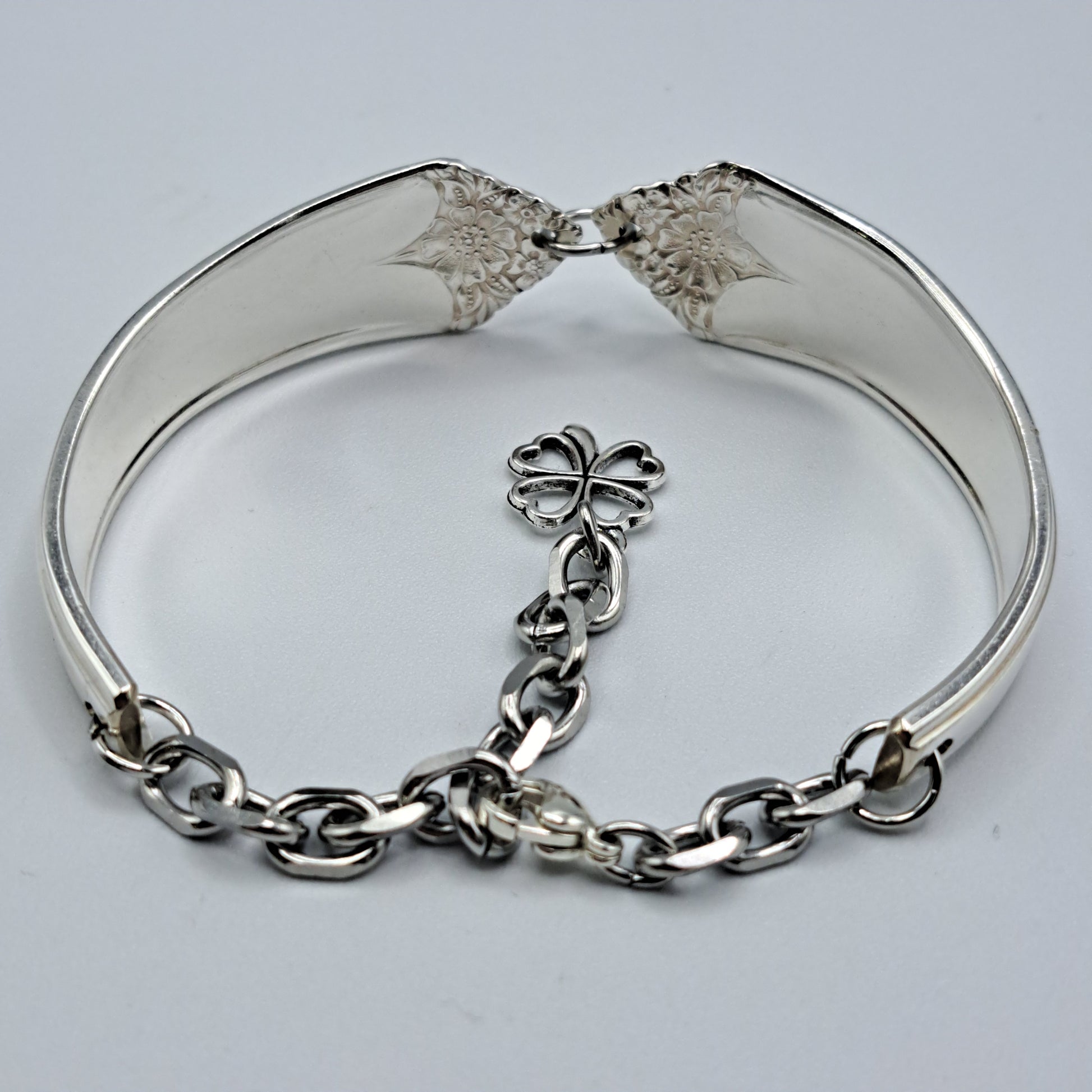 Handmade vintage silverware bracelet made from Starlight 1950 pattern silverplated handles 