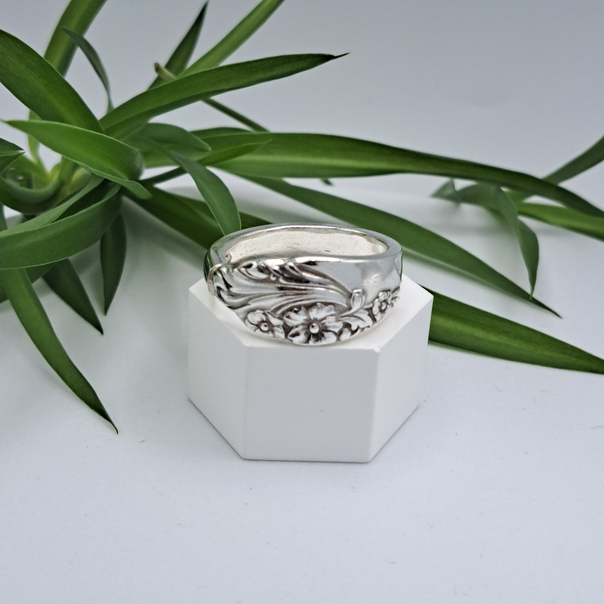 Evening Star 1950, Size 14.25, Vintage Silverware Ring, Spoon Ring