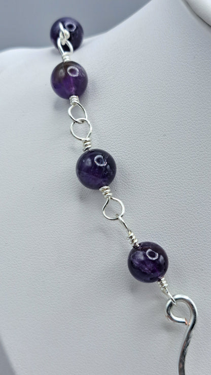 Handmade amethyst bead necklace with fork tine focal pendant