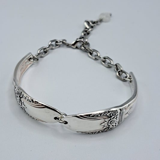 Handmade vintage silverware bracelet made from First Love 1937 pattern silverplated handles