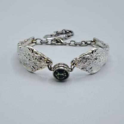 Handmade vintage silverware bracelet made from Silver Renaissance 1971 pattern silverplated handles with center snap charm