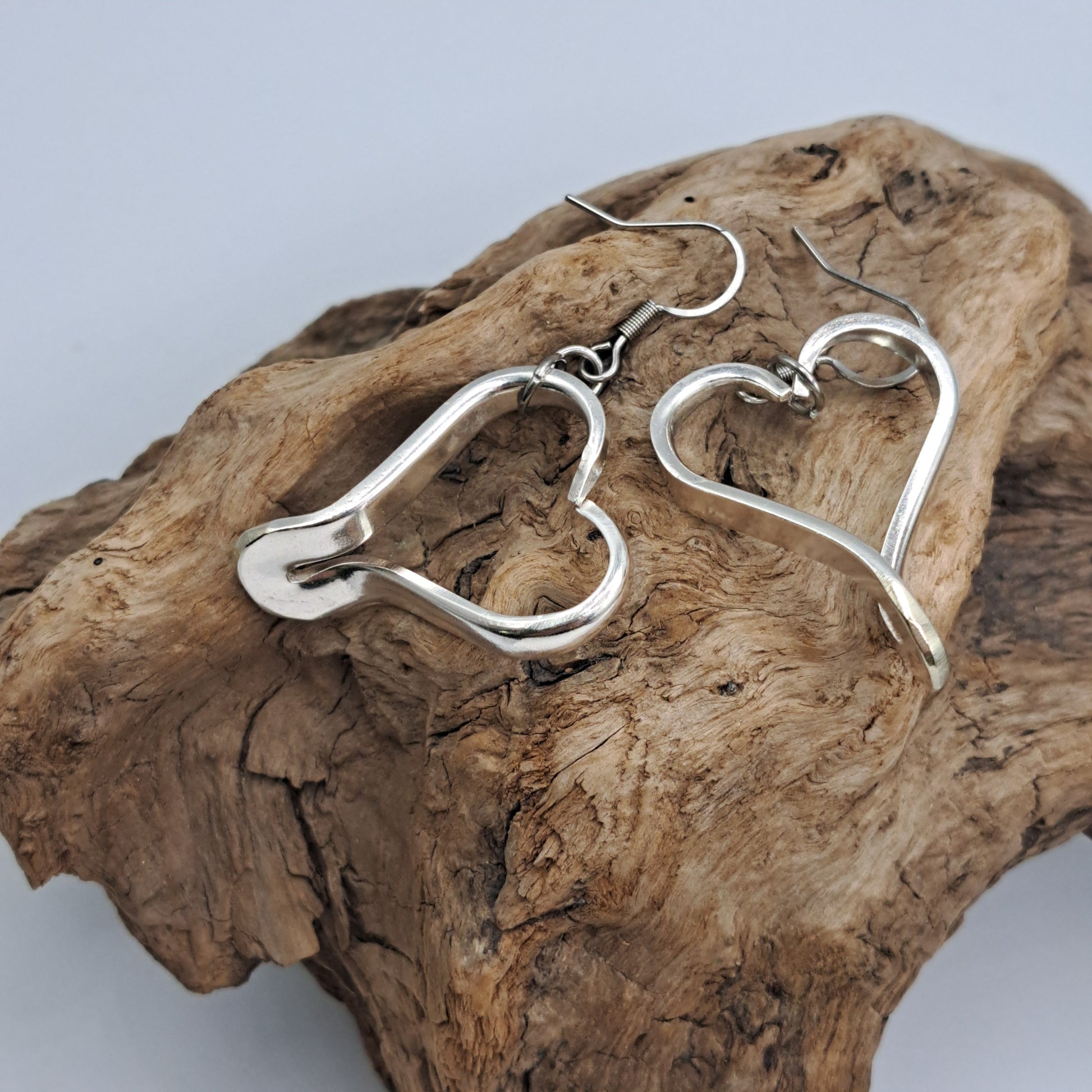 Vintage fork heart earrings handmade from silver-plated silverware