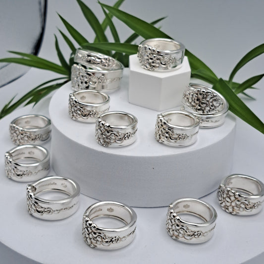 Moss Rose 1949 Vintage Spoon Rings, Multiple Sizes