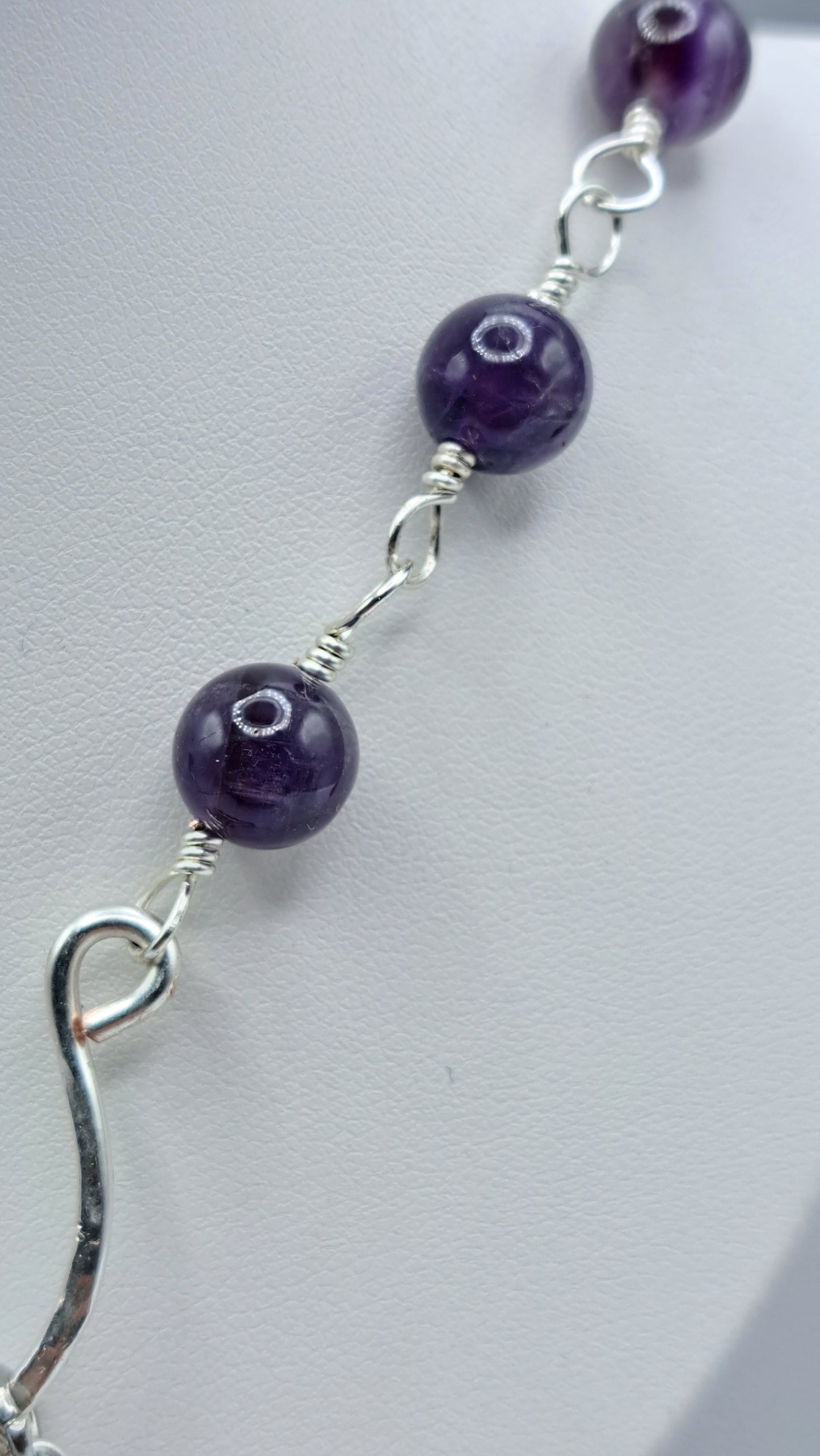 Handmade amethyst bead necklace with fork tine focal pendant