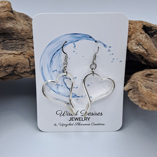 Vintage fork heart earrings handmade from silver-plated silverware